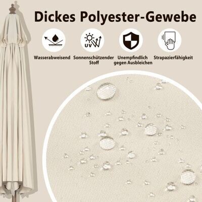 270 cm Sonnenschirm, Gartenschirm aus Holz Beidseitig um 30° Knickbar Beige
