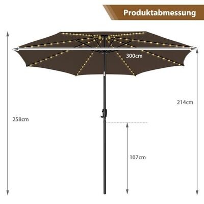 Gartenschirm Ø300cm Sonnenschirm mit 112 LED-Leuchten Kaffee