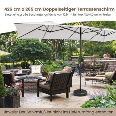 Doppelsonnenschirm 426 x 265 cm Rechteckiger Sonnenschirm UV Schutz Beige