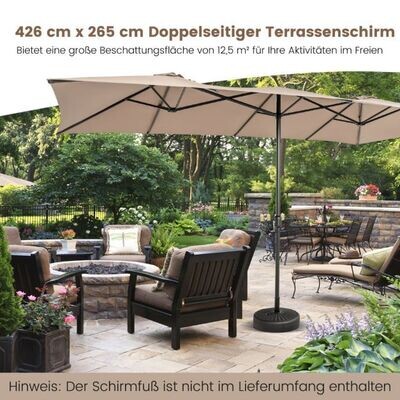 Doppelsonnenschirm 426 x 265 cm Rechteckiger Sonnenschirm UV Schutz braun