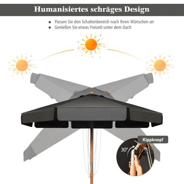 3m Kippbarer Terrassenschirm mit UV-Schutz grau