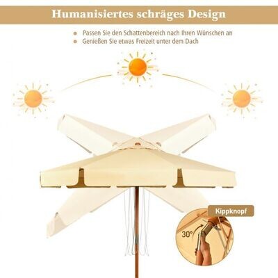 3m Kippbarer Terrassenschirm mit UV-Schutz Beige