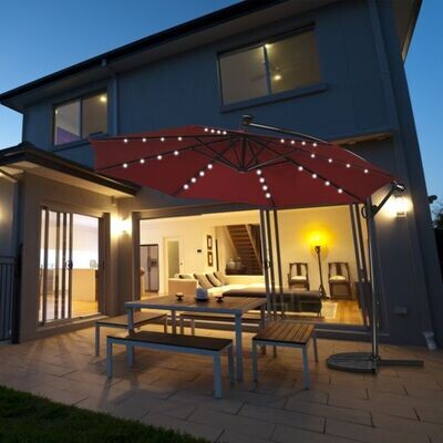 Sonnenschirm mit LED-Solar-Beleuchtung Drehbar Ampelschirm für Garten Ø 300 cm Rot
