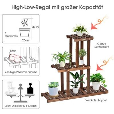 3 Etagen-Solider Hölzerner Pflanzenständer Blumentopf Halter 81 x 25 x 75 cm Natur