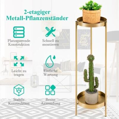 2-stöckiger Pflanzenständer aus Metall Moderner Blumenständer mit Ablage 25 x 80 cm Golden