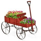 Blumenständer Holzwagen Pflanzwagen Blumenwagen mit Metall 62 x 34 x 60 cm Rot