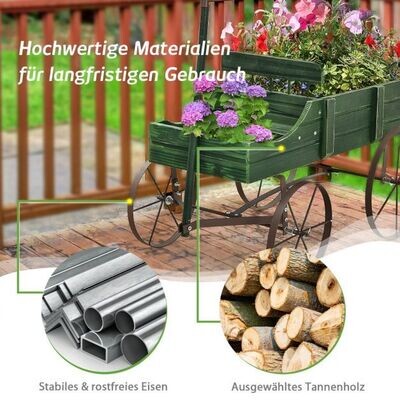 Blumenständer Holzwagen Pflanzwagen Blumenwagen mit Metall 62 x 34 x 60 cm grün