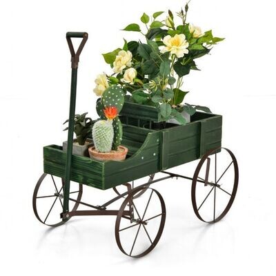 Blumenständer Holzwagen Pflanzwagen Blumenwagen mit Metall 62 x 34 x 60 cm grün