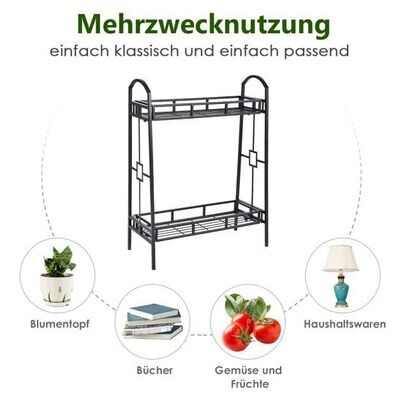 2-stöckiger Pflanzenständer aus Metall freistehendes Blumenregal Standregal Schwarz