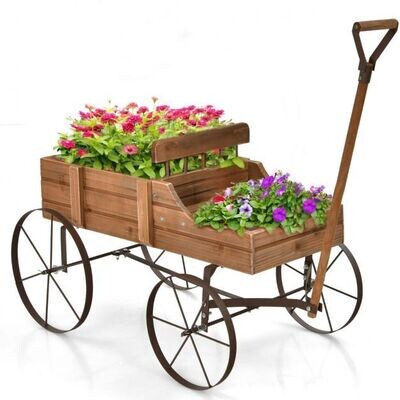 Blumenständer Holzwagen Pflanzwagen Blumenwagen mit Metall 62 x 34 x 60 cm braun