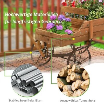 Blumenständer Holzwagen Pflanzwagen Blumenwagen mit Metall 62 x 34 x 60 cm braun