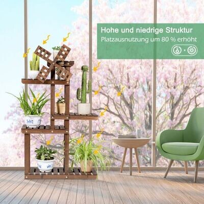 5-stufiges Blumenregal mit Windmühle aus Holz 60 x 25 x 97 cm Braun
