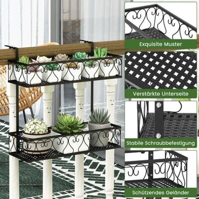 Hängeregal 2-Stöckiger Blumentopfhalter für Balkon 60 x 33 x 59 cm Schwarz