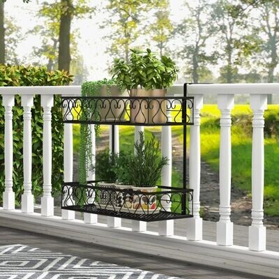 Hängeregal 2-Stöckiger Blumentopfhalter für Balkon 60 x 33 x 59 cm Schwarz