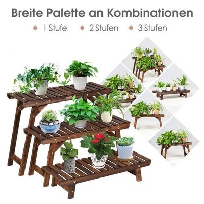 Holz-Pflanzenständer 3-stufiges Eck-Pflanzenregal 3tlg. Blumenständer Braun