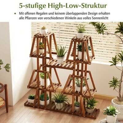 Pflanzenregal Holz Pflanzentreppe Trapez Blumenregal Blumenbank Pflanzenständer 113 x 27 x 114 cm Braun