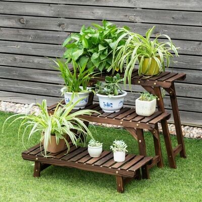 Holz-Pflanzenständer 3-stufiges Eck-Pflanzenregal 3tlg. Blumenständer Braun