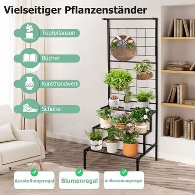 Pflanzenständer 3-Stöckiges Blumenregal 60 x 57 x 157 cm Schwarz