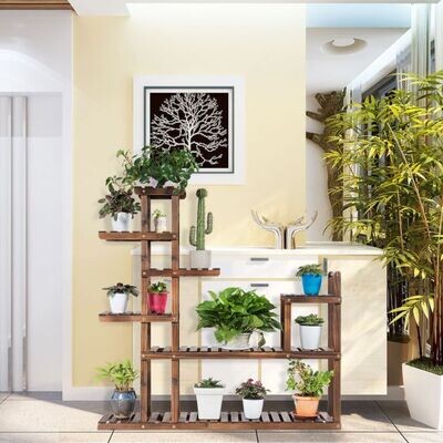 7-stufiges Pflanzenregal Pflanzenständer Multifunktionales Holzregal braun 130,5 x 60 x 25 cm