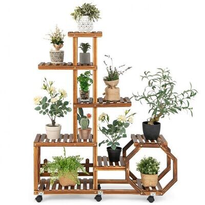 Mehrschichtiger Pflanzenständer aus Holz Bewegliches Blumenregal 107 x 29 x 74 cm Natur