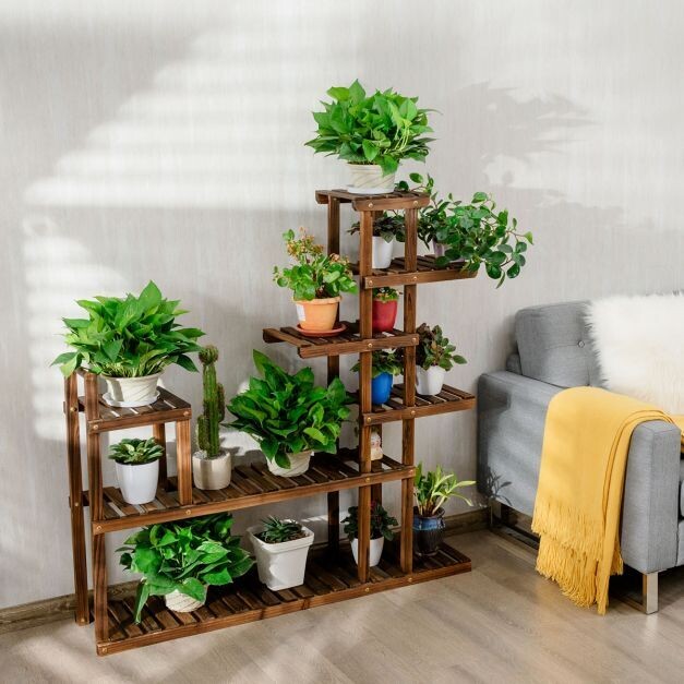 7-stufiges Pflanzenregal Pflanzenständer Multifunktionales Holzregal braun 130,5 x 60 x 25 cm