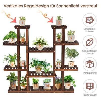 Hölzerner 9-stufiger Pflanzenständer Blumenregal Pflanzenregal 125 x 25 x 114 cm Braun