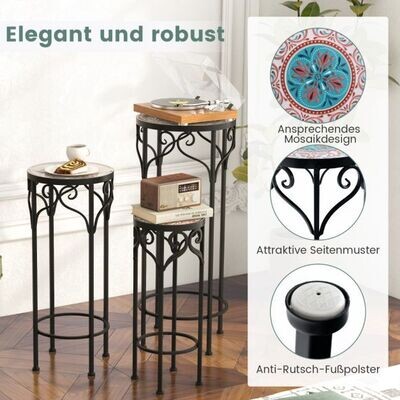 3er Set Pflanzenständer aus Metall dekorativer Blumenhalter mit Mosaiktisch 49 cm 59 cm &amp; 71 cm Höhe