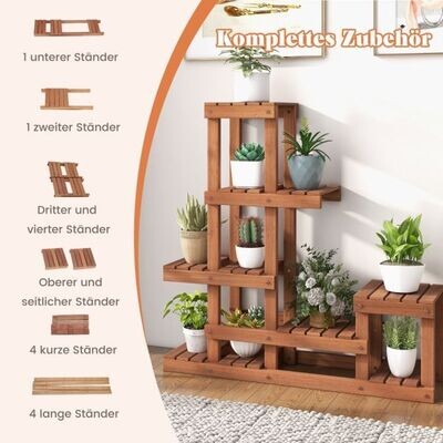 Holz Pflanzenregal mit 6 Ebenen Blumenregal Blumenständer Blumentreppe 90 x 25 x 91,5 cm