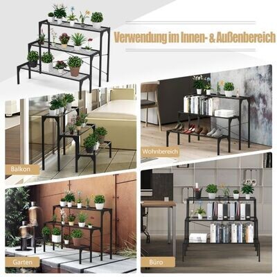 3-stufige Metall Blumentreppe Blumenregal Pflanzenständer Pflanzenregal Metallkonstruktion Metall