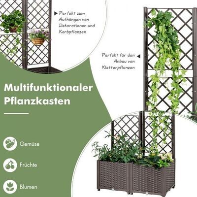 Hochbeet mit Spalier Pflanzgefäss für Garten Pflanzkasten 80 x 40 x135 cm Braun