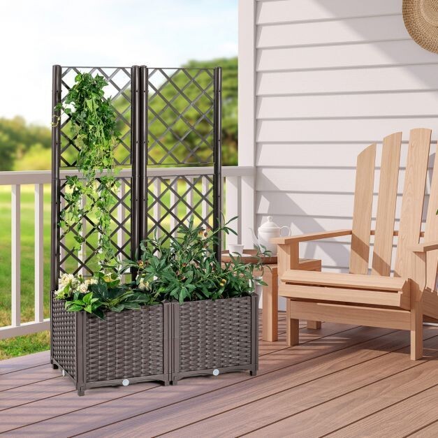 Hochbeet mit Spalier Pflanzgefäss für Garten Pflanzkasten 80 x 40 x135 cm Braun
