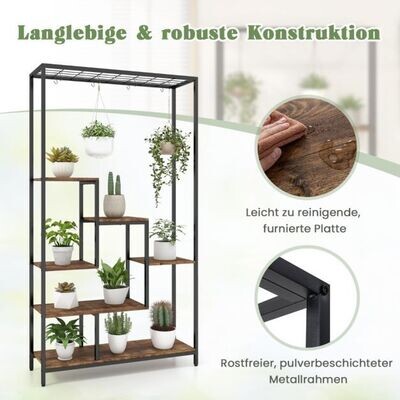 Pflanzenständer 6 Etagen 180 cm Pflanzenregal Metall mit 10 S-Haken Schwarz