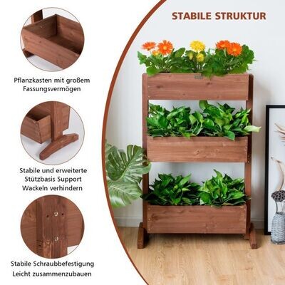 3-stufiges hölzernes Blumenregal Blumenständer 3 Etage Hochbeet Blumentreppe 71 x 38 x 105 cm Braun