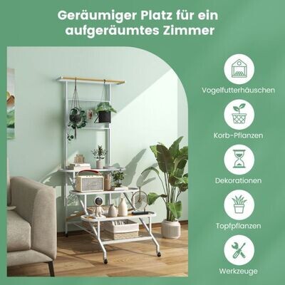 Pflanzenständer mit Rankgitter Metall Blumentreppe auf Rollen Mehrzweckregal 80 x 85 x 175 cm Weiss