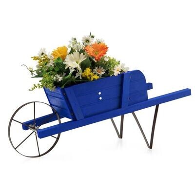 Blumenwagen mit 9 Dekoteilen &amp; 1 Eisenrad &amp; 2 Griffen Pflanzwagen Blumenkarre Blau