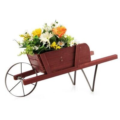 Blumenwagen mit 9 Dekoteilen & 1 Eisenrad & 2 Griffen Pflanzwagen Blumenkarre rot