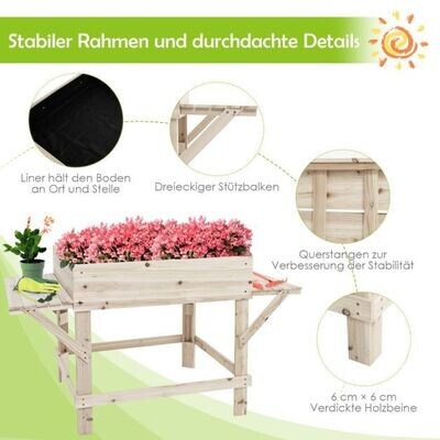 Hochbeet mit Seitenablagen Pflanzkübel Holz Pflanzkasten Blumenbeet Kräuterbeet Pflanztrog Natur