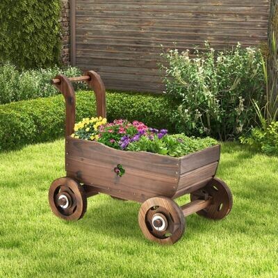 Blumenwagen Pflanzkasten aus Holz mit Rädern 68 x 38,5 x 53,5 cm Braun