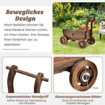 Blumenwagen Pflanzkasten aus Holz mit Rädern 68 x 38,5 x 53,5 cm Braun