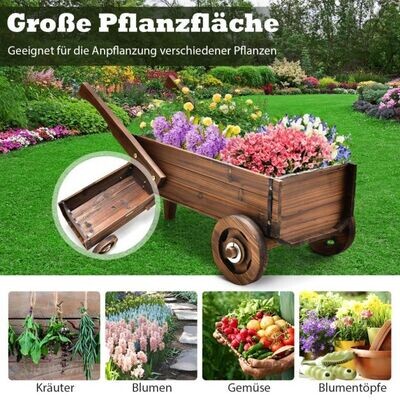 Blumenwagen Pflanzkasten aus Holz mit Rädern 68 x 38,5 x 53,5 cm Braun