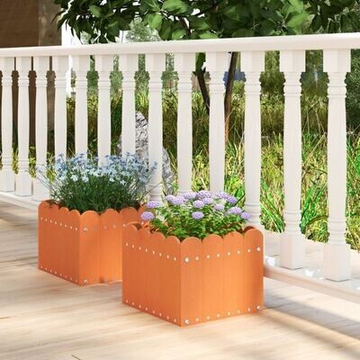 2er Set Pflanzkübel wetterfest Blumenkübel HDPE Garten Blumenkasten rechteckig 32 x 30 x 25 cm Orange