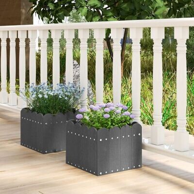 2er Set Pflanzkübel wetterfest Blumenkübel HDPE Garten Blumenkasten rechteckig 32 x 30 x 25 cm grau