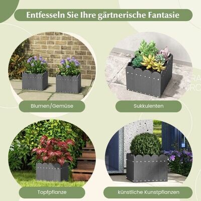 2er Set Pflanzkübel wetterfest Blumenkübel HDPE Garten Blumenkasten rechteckig 32 x 30 x 25 cm grau