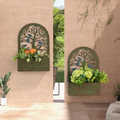 Set aus 2 dekorativen Hochbeeten für den Garten Wand-Pflanzkästen 40 x 17 x 60 cm Rost
