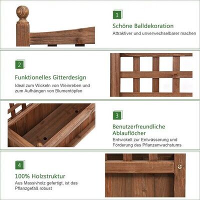 Gartenspalier Blumenkasten mit Rankgitter Massivholz-Pflanzgefäss 64,5 x 28 x 75 cm Dunkelbraun