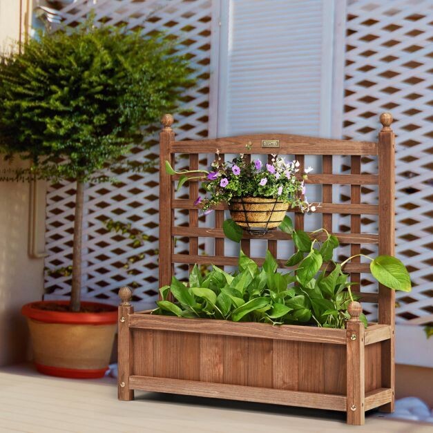 Gartenspalier Blumenkasten mit Rankgitter Massivholz-Pflanzgefäss 64,5 x 28 x 75 cm Dunkelbraun