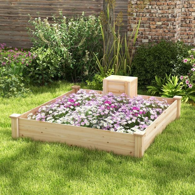 Hochbeet mit Kompostbehälter Holz Gartenbeet Pflanzkasten 124 x 124 x 25,5 cm