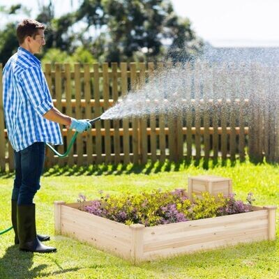 Hochbeet mit Kompostbehälter Holz Gartenbeet Pflanzkasten 124 x 124 x 25,5 cm