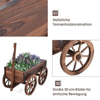 Blumenwagen Holz Pflanzwagen mit 4 Rädern Blumenkarre 120 x 43 x 53,5 cm Braun