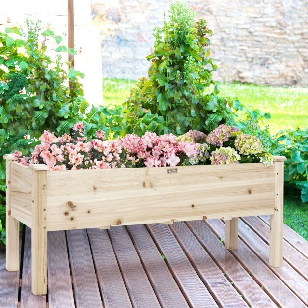 Hochbeet Mit Beinen Aus Massivholz – 122x61x76 Cm, Erhöhter Pflanzkasten – Inkl. Stoffauskleidung & Drainage